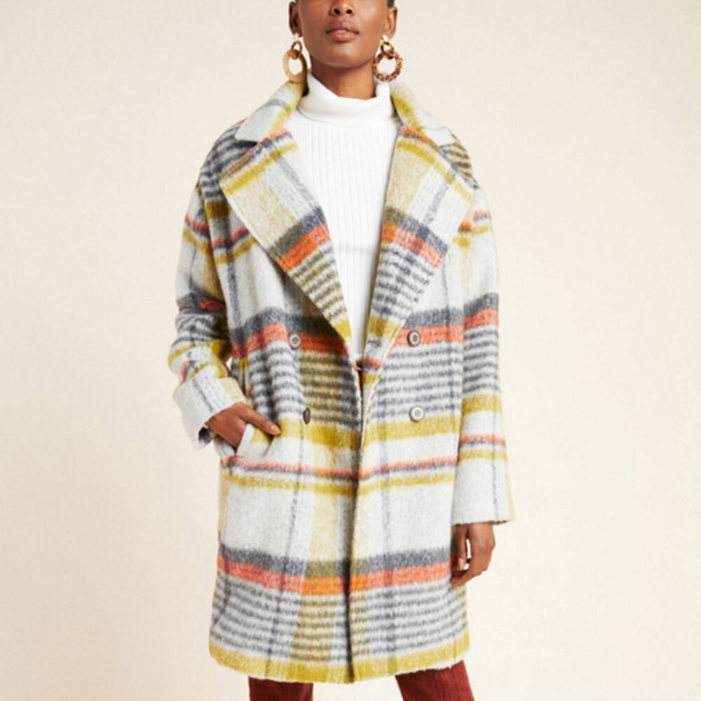 Camille Double-Breasted Plaid Coat